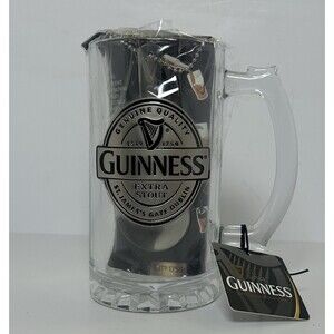 Guinness Pint Glass Beer Mug Tankard with Metal Badge + Guinness Pouring Spoon